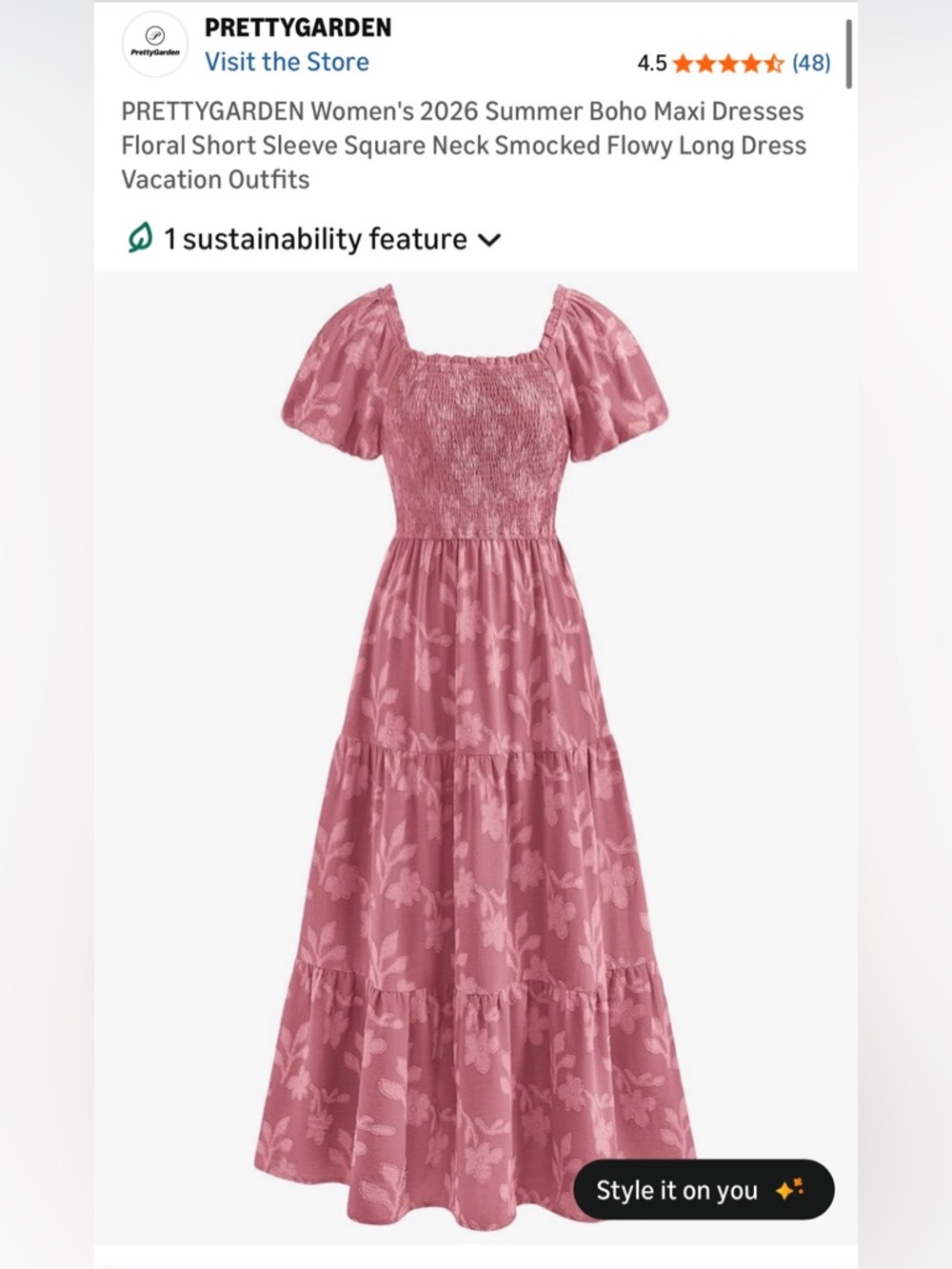 PRETTYGARDEN Women's Pink Smocked Boho Maxi Dress